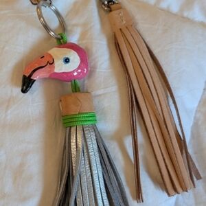 Consuela Pink Flamingo and Tan Tassel Keychain